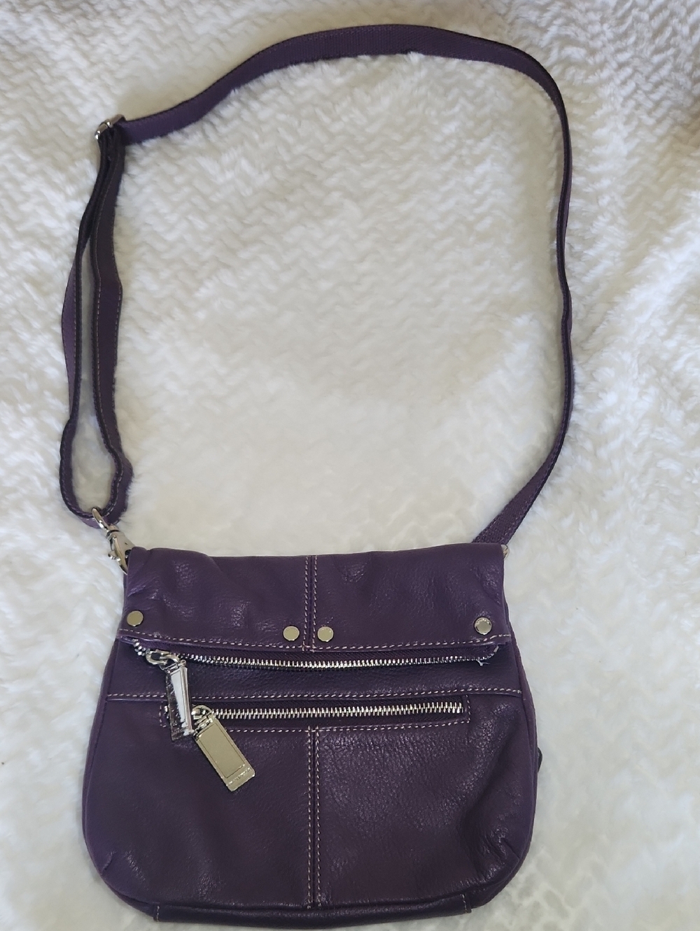 Purple Leather Crossbody Shoulder Bag